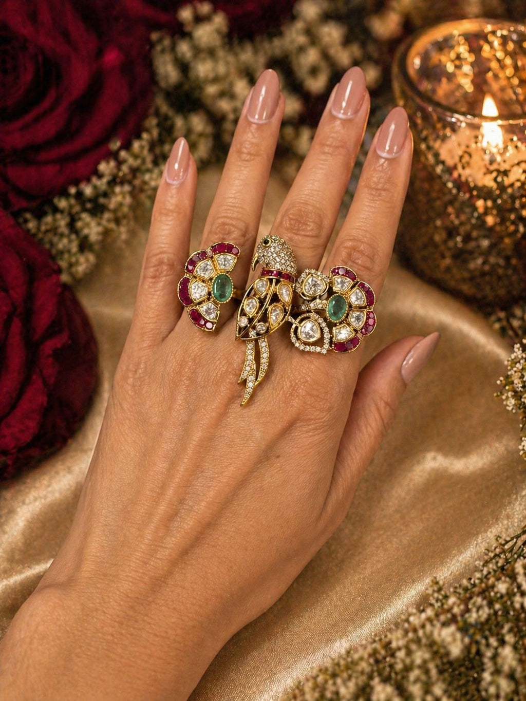 Moissanite & Ruby Parrot Statement Ring