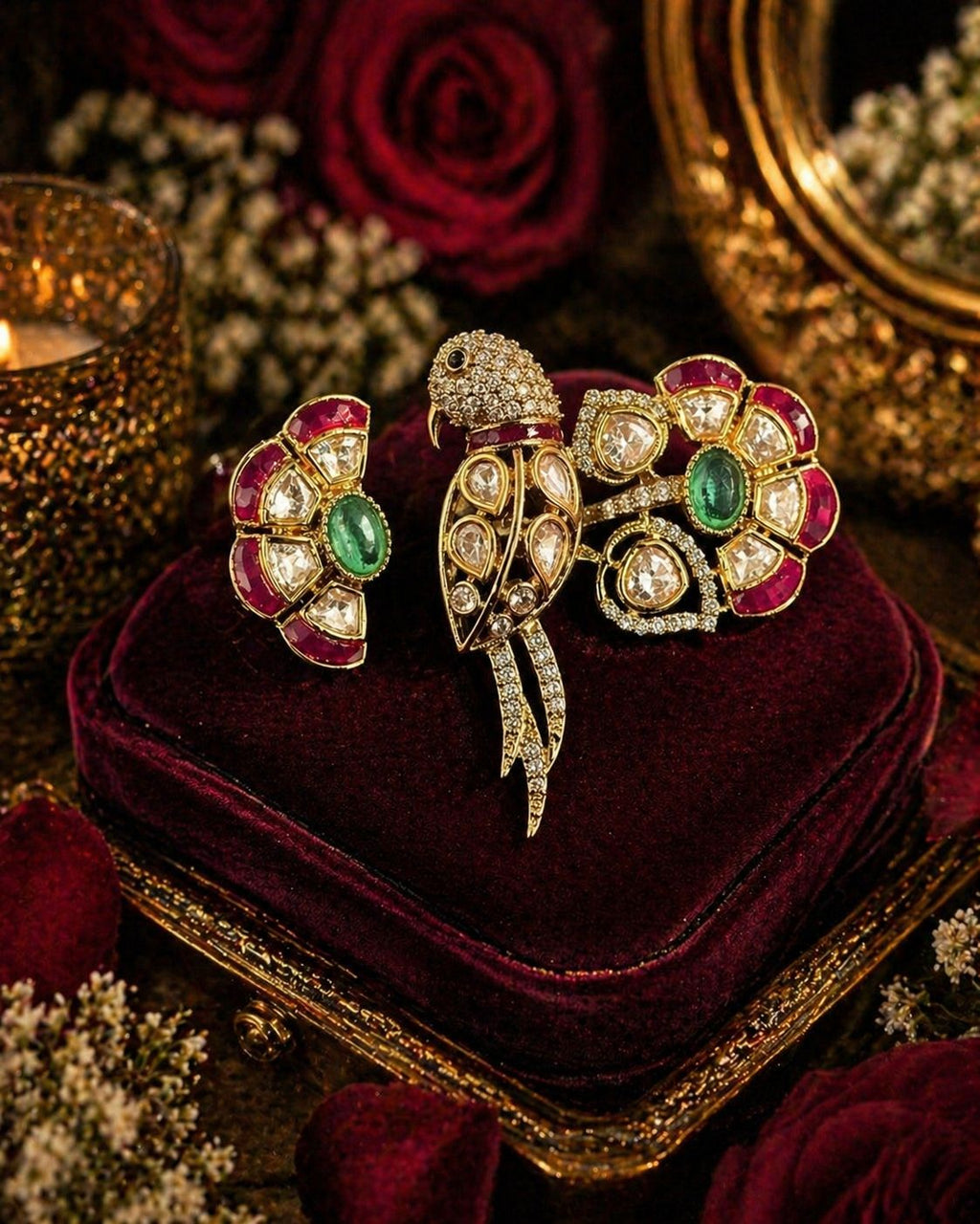 Moissanite & Ruby Parrot Statement Ring