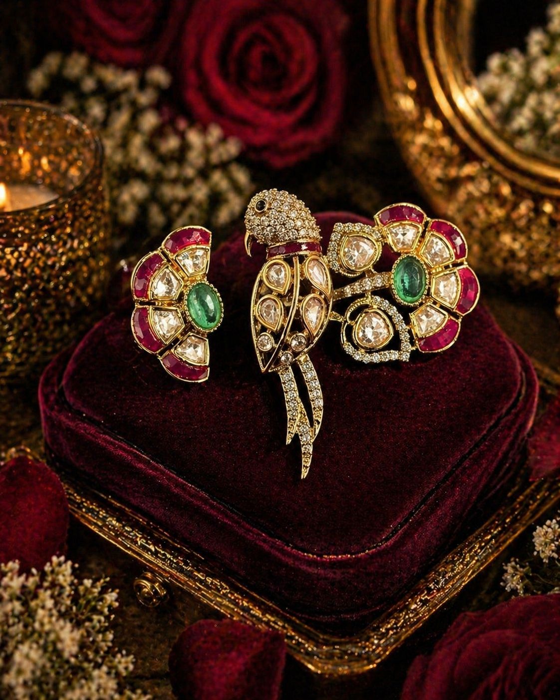 Moissanite & Ruby Parrot Statement Ring
