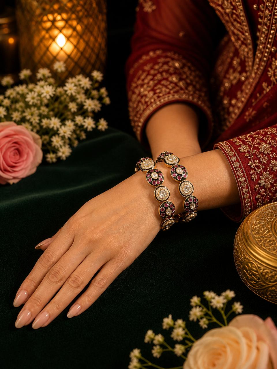 Meenakari Kundan Polki Openable Kadas