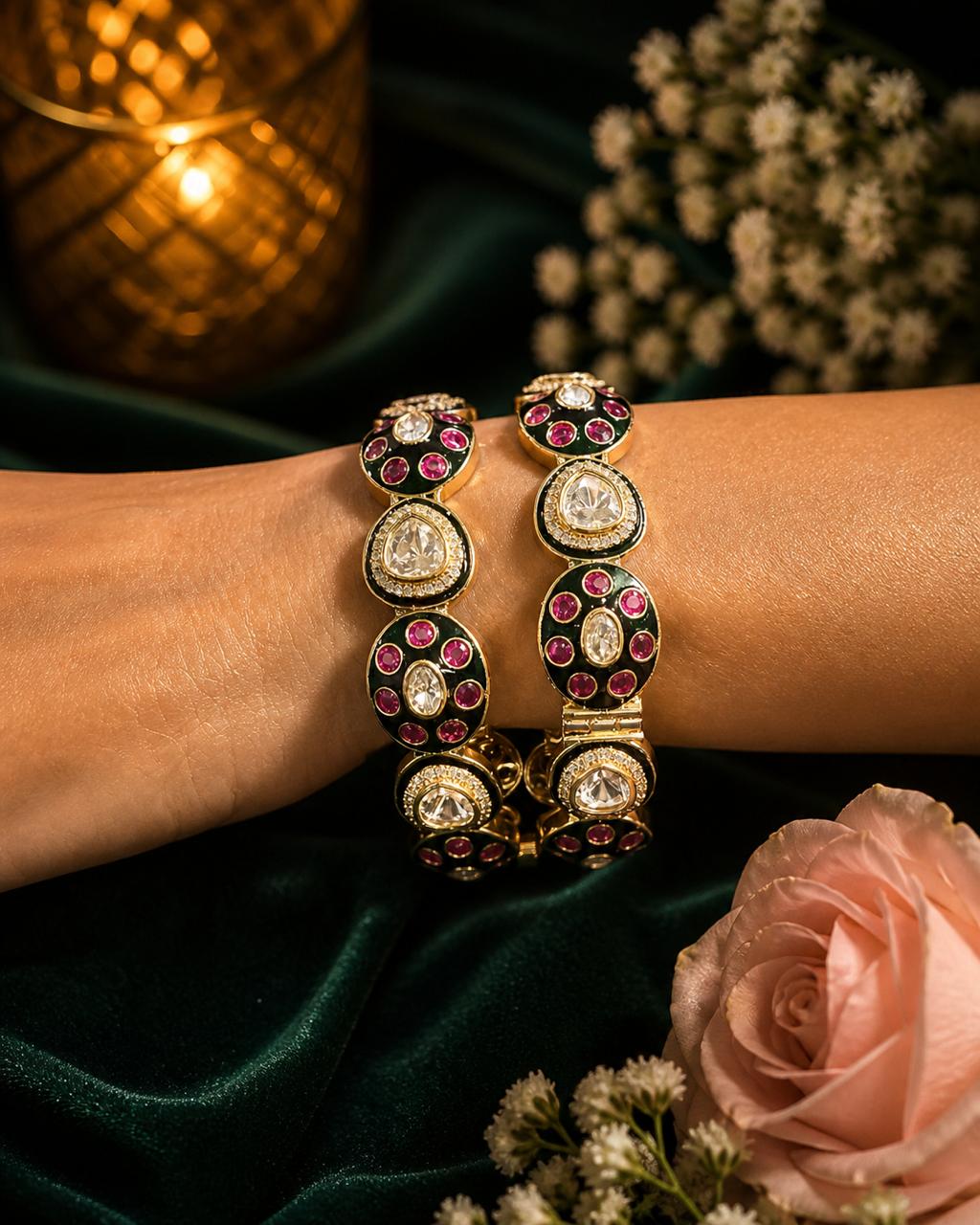Meenakari Kundan Polki Openable Kadas