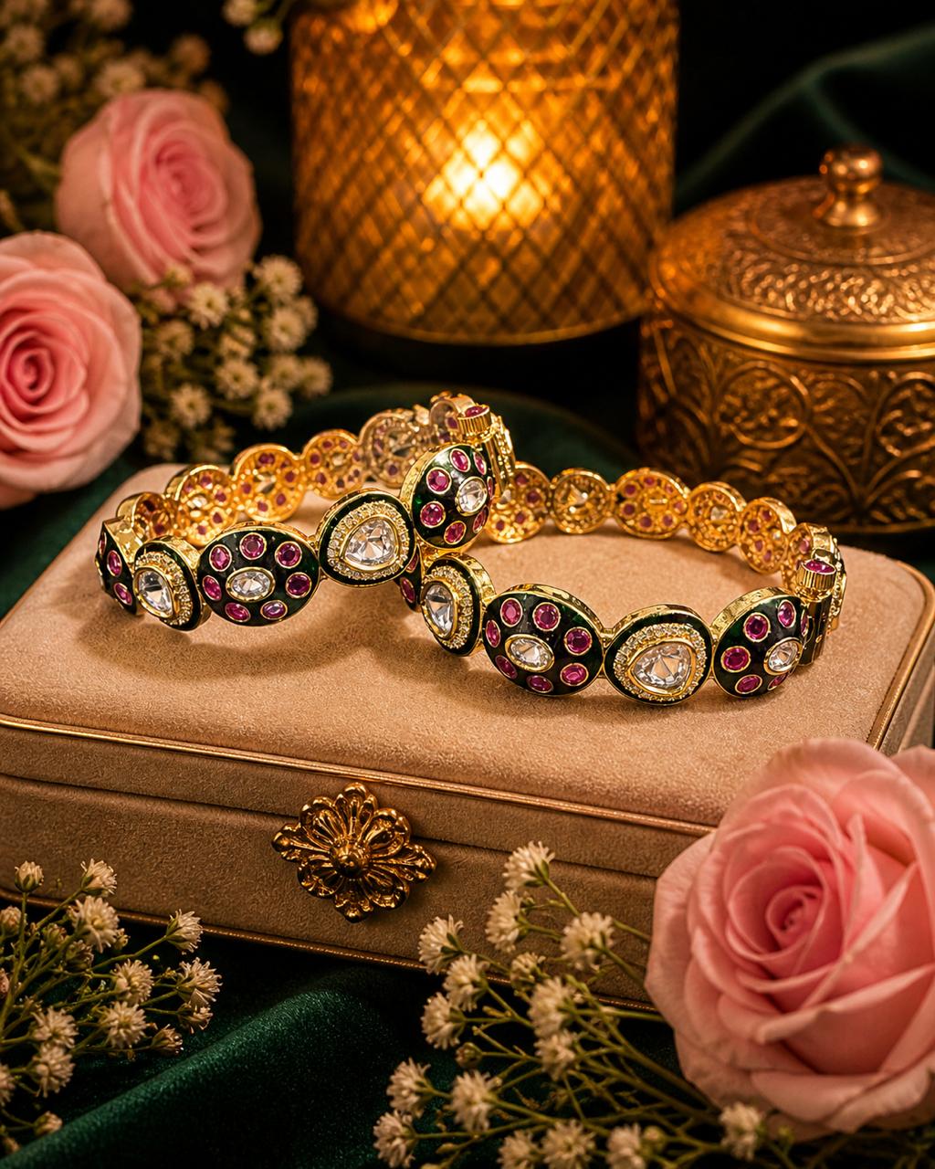 Meenakari Kundan Polki Openable Kadas