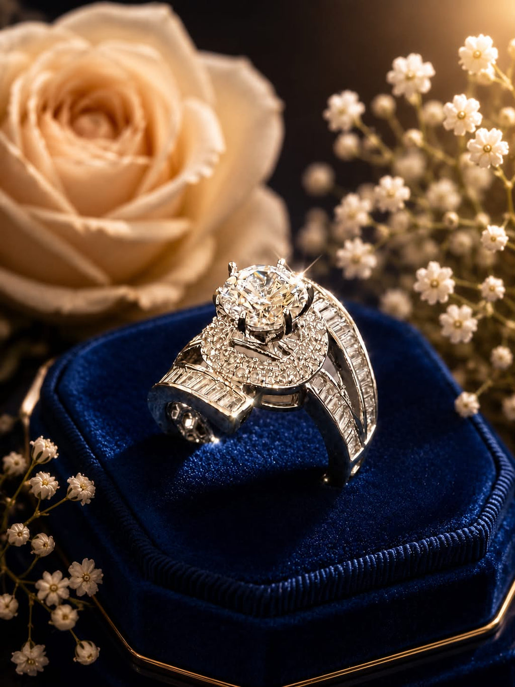 ⁠Celestial Halo Solitaire Ring