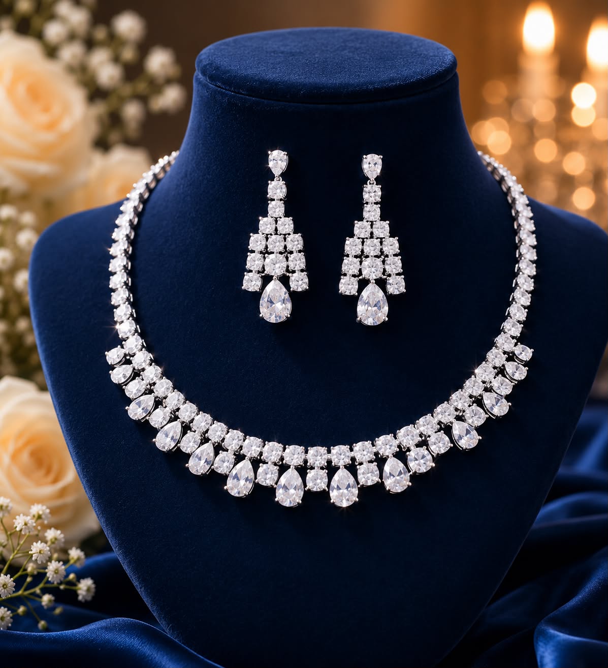 Celeste Teardrop Diamond Necklace Set