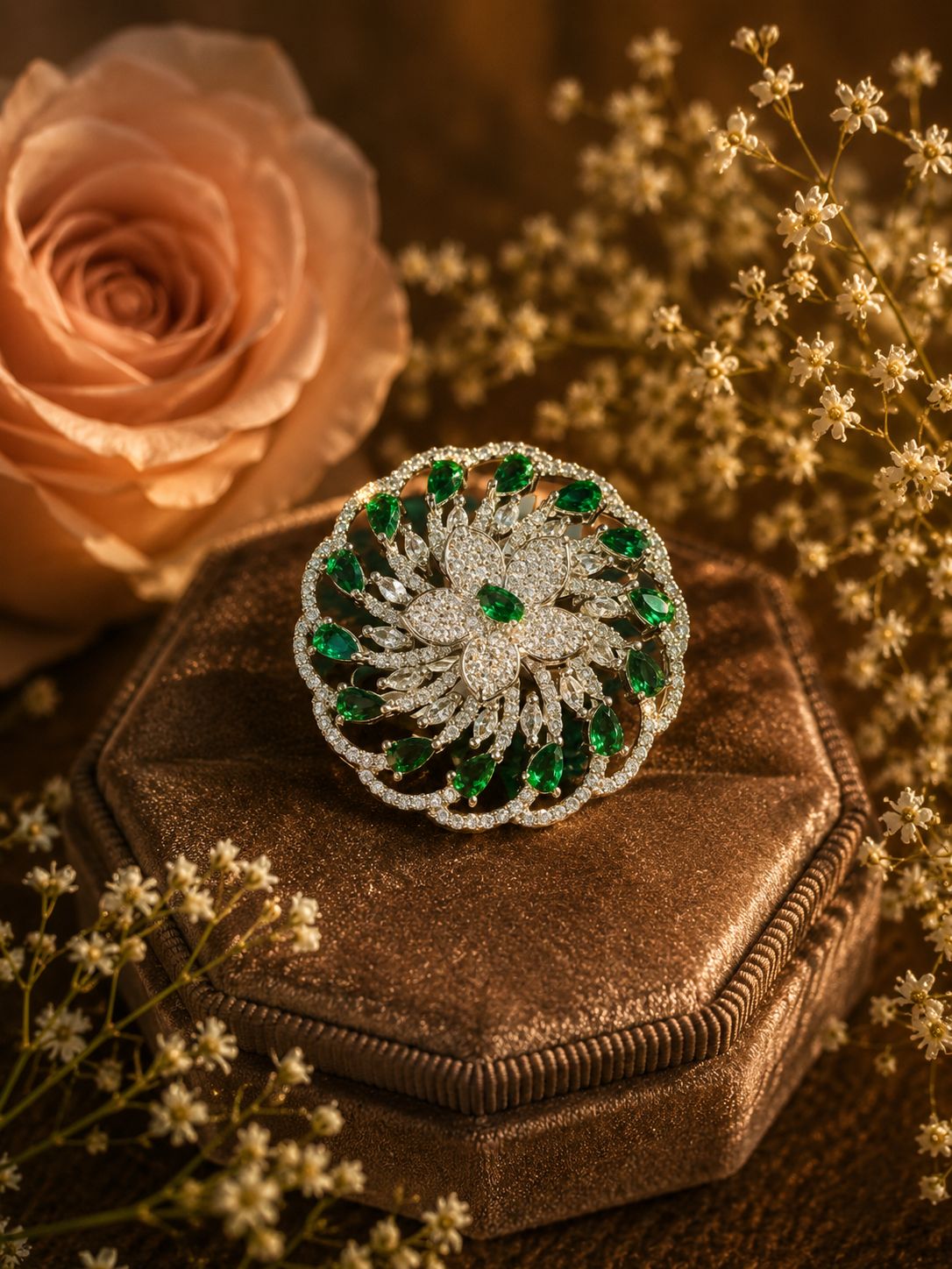 Emerald Bloom Statement Ring