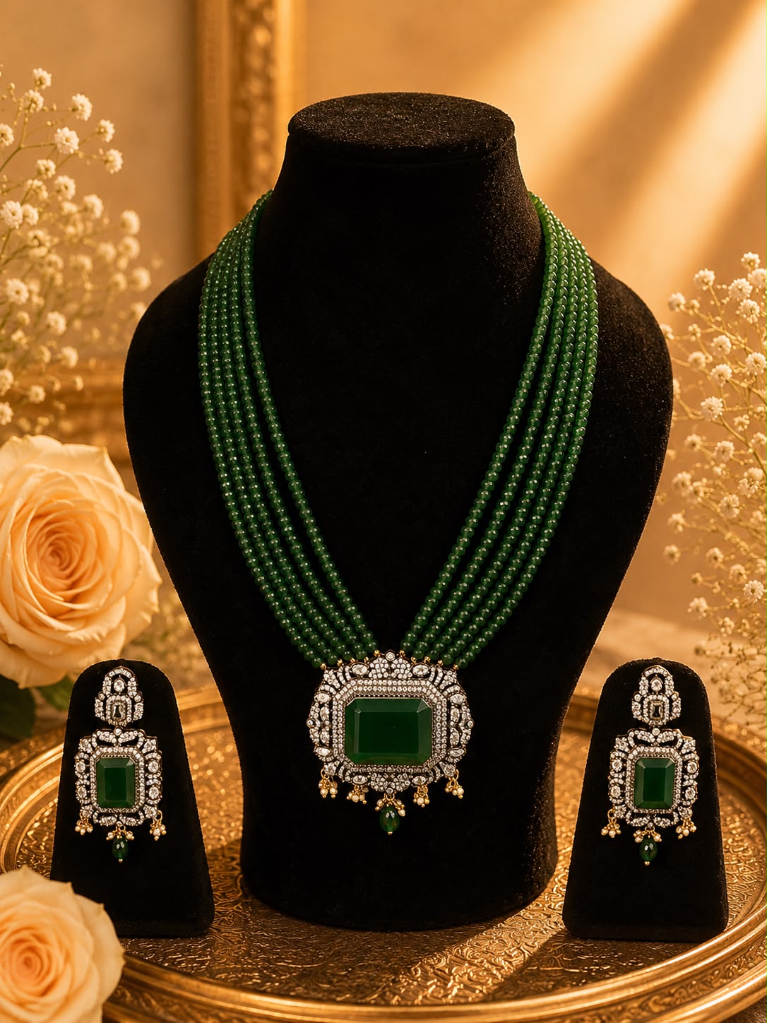 Emerald Gemstone and Moissanite Necklace Set
