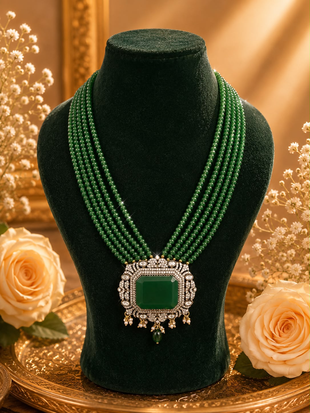 Emerald Gemstone and Moissanite Necklace Set