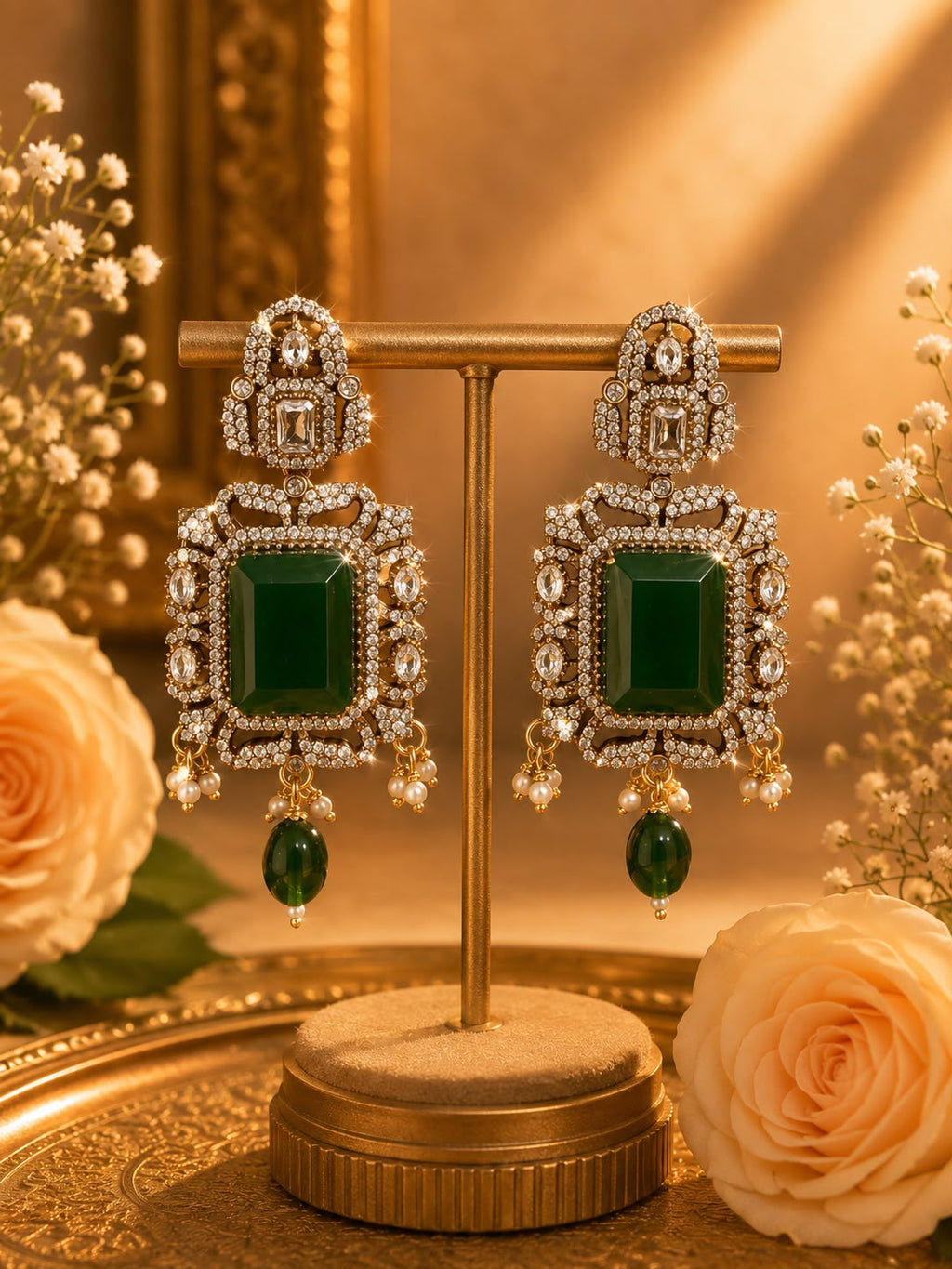 Emerald Gemstone and Moissanite Necklace Set