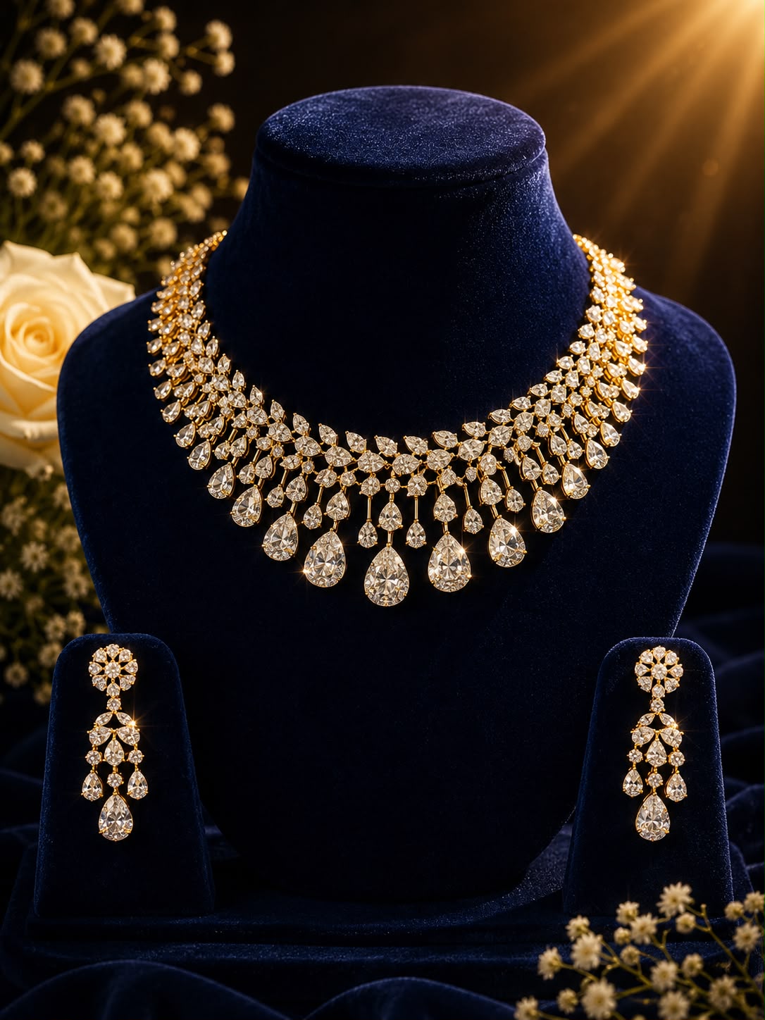 Gold Celestial Dew Drop Diamond Necklace Set