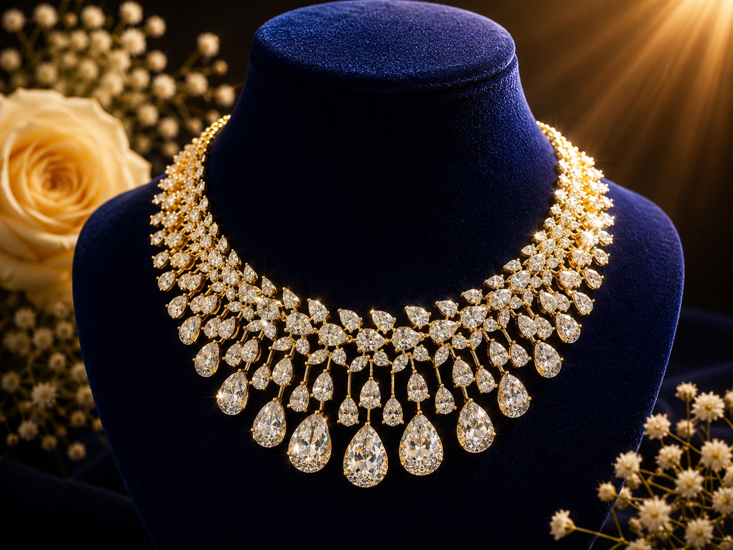 Gold Celestial Dew Drop Diamond Necklace Set