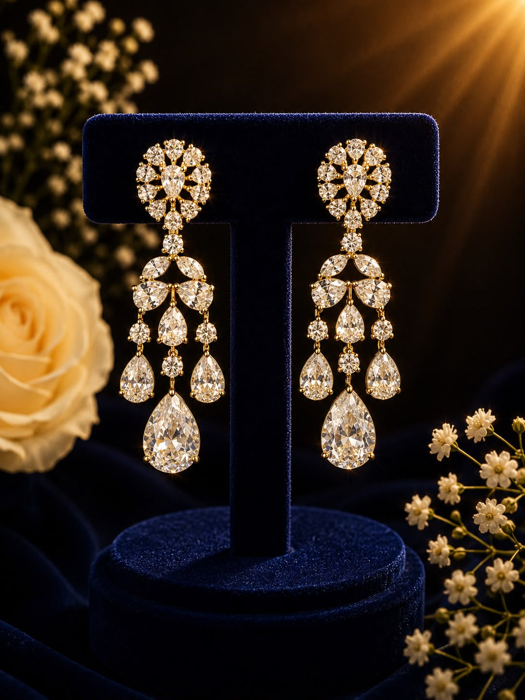 Gold Celestial Dew Drop Diamond Necklace Set