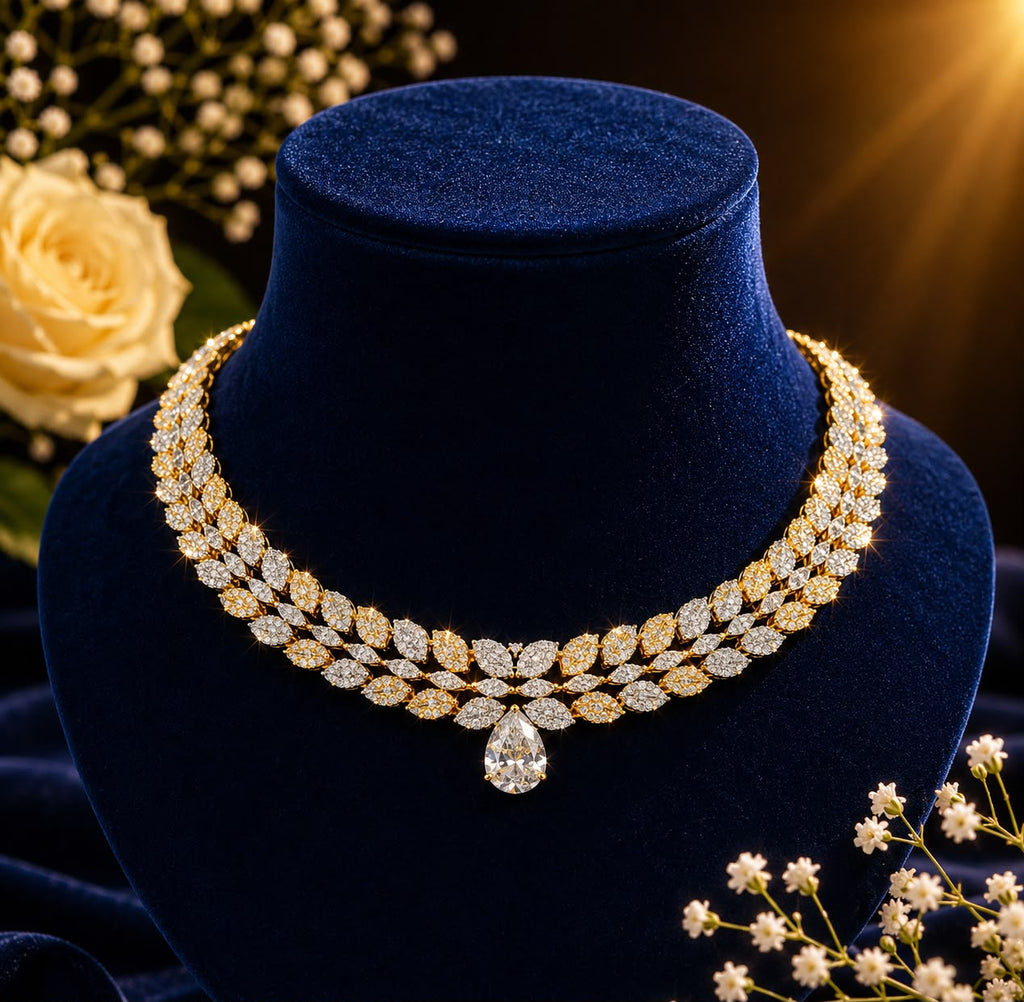 Dual Tone Diamond Symphony Necklace Set