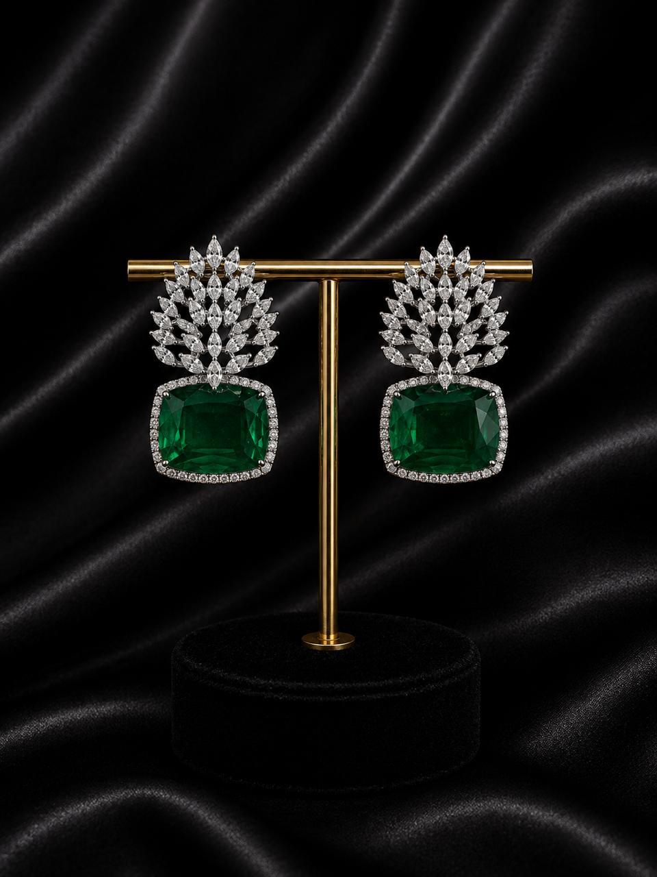 Emerald Diamond Leaf Earrings