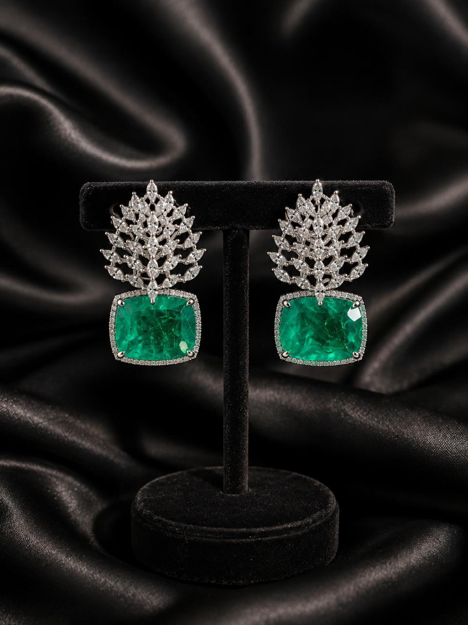 Mint Green Diamond Leaf Earrings