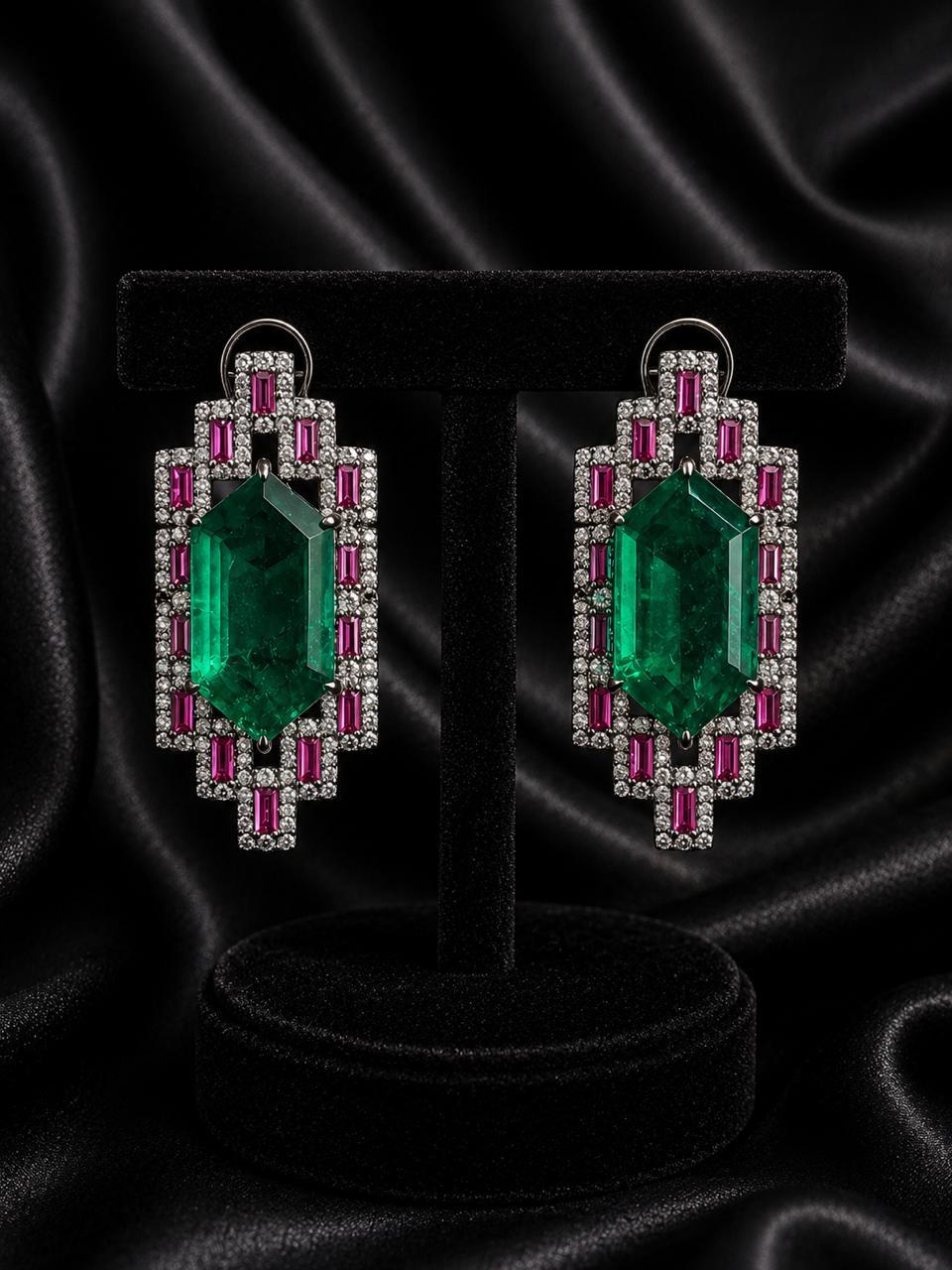 Emerald Doublet with Ruby Baguettes