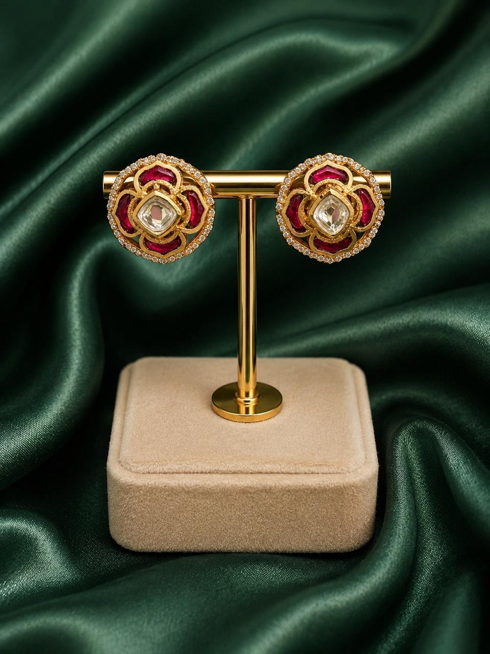 Meenakari Ruby Moissanite Studs