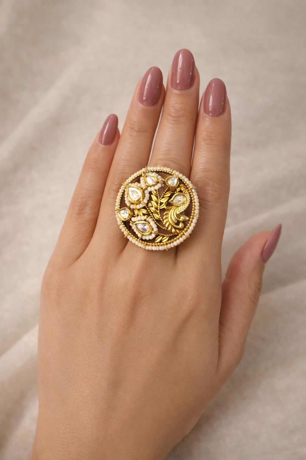 Kundan Pearl Antique Cocktail Ring