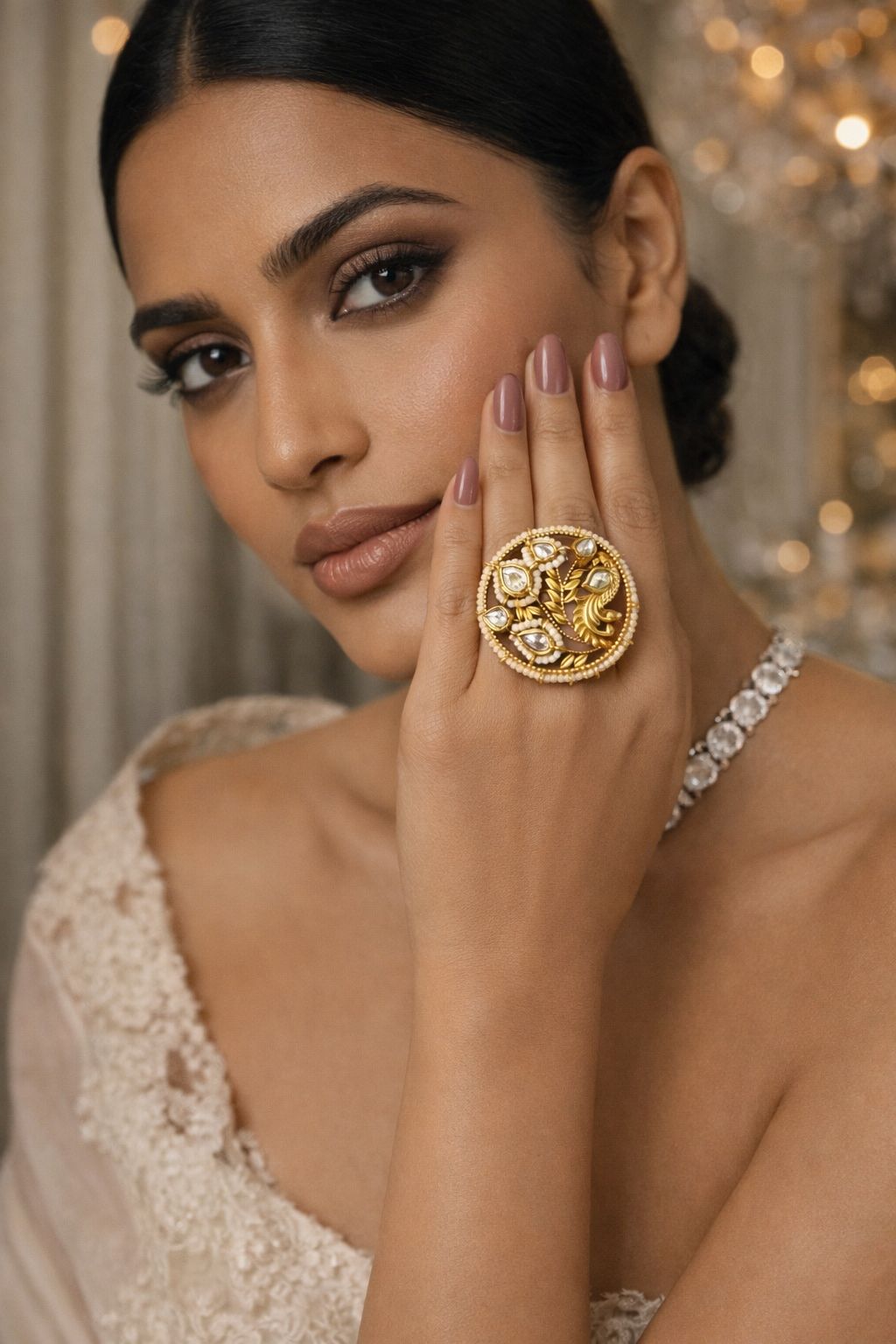 Kundan Pearl Antique Cocktail Ring