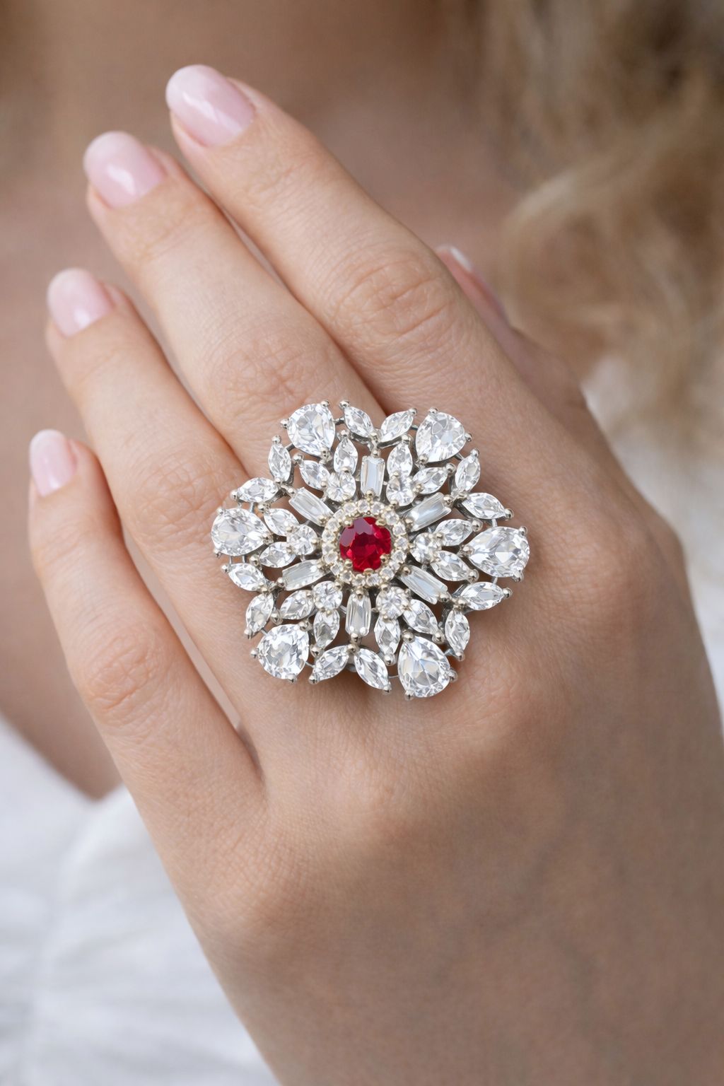 Floral Ruby Diamond Cocktail Ring
