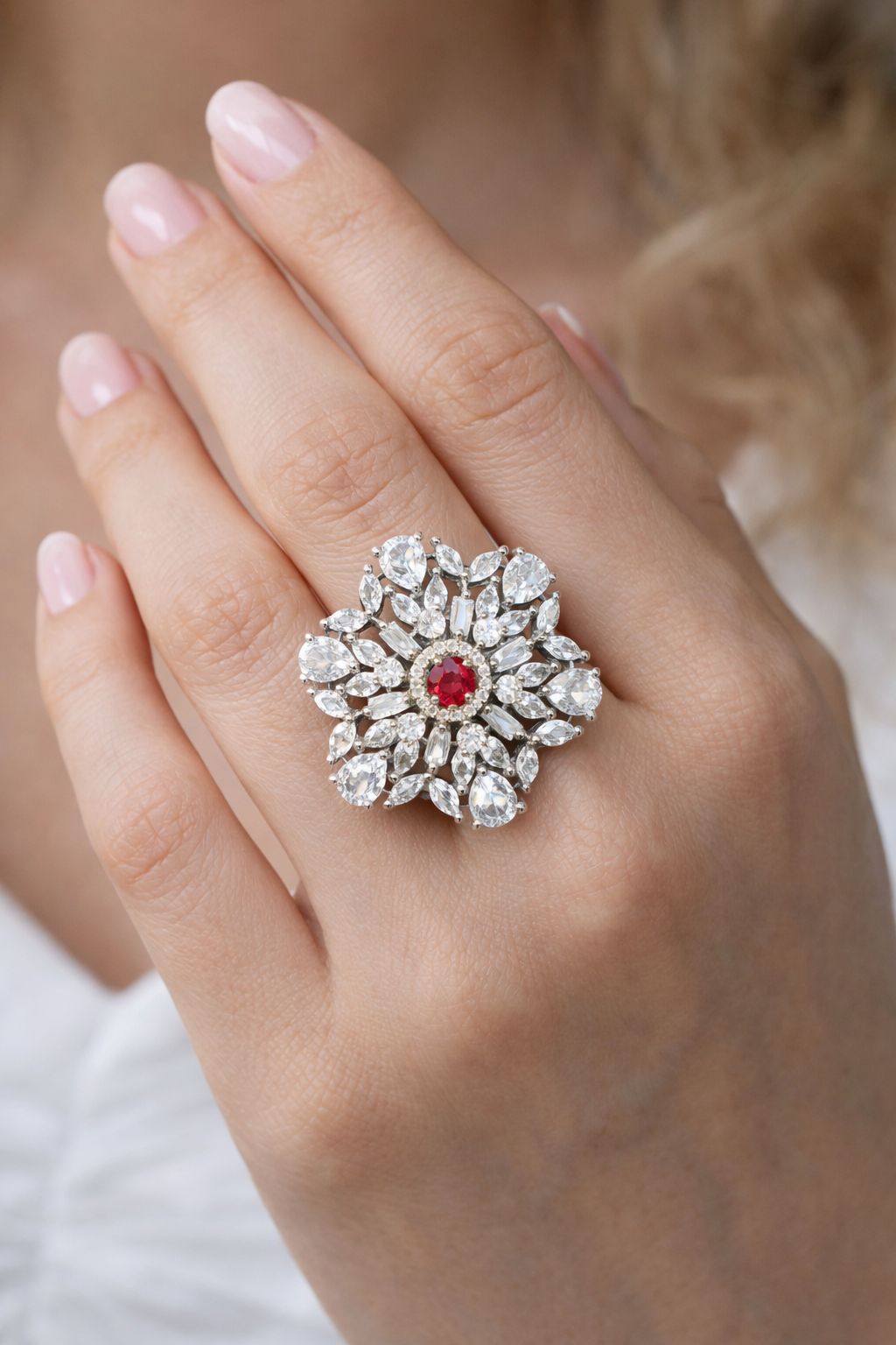 Floral Ruby Diamond Cocktail Ring