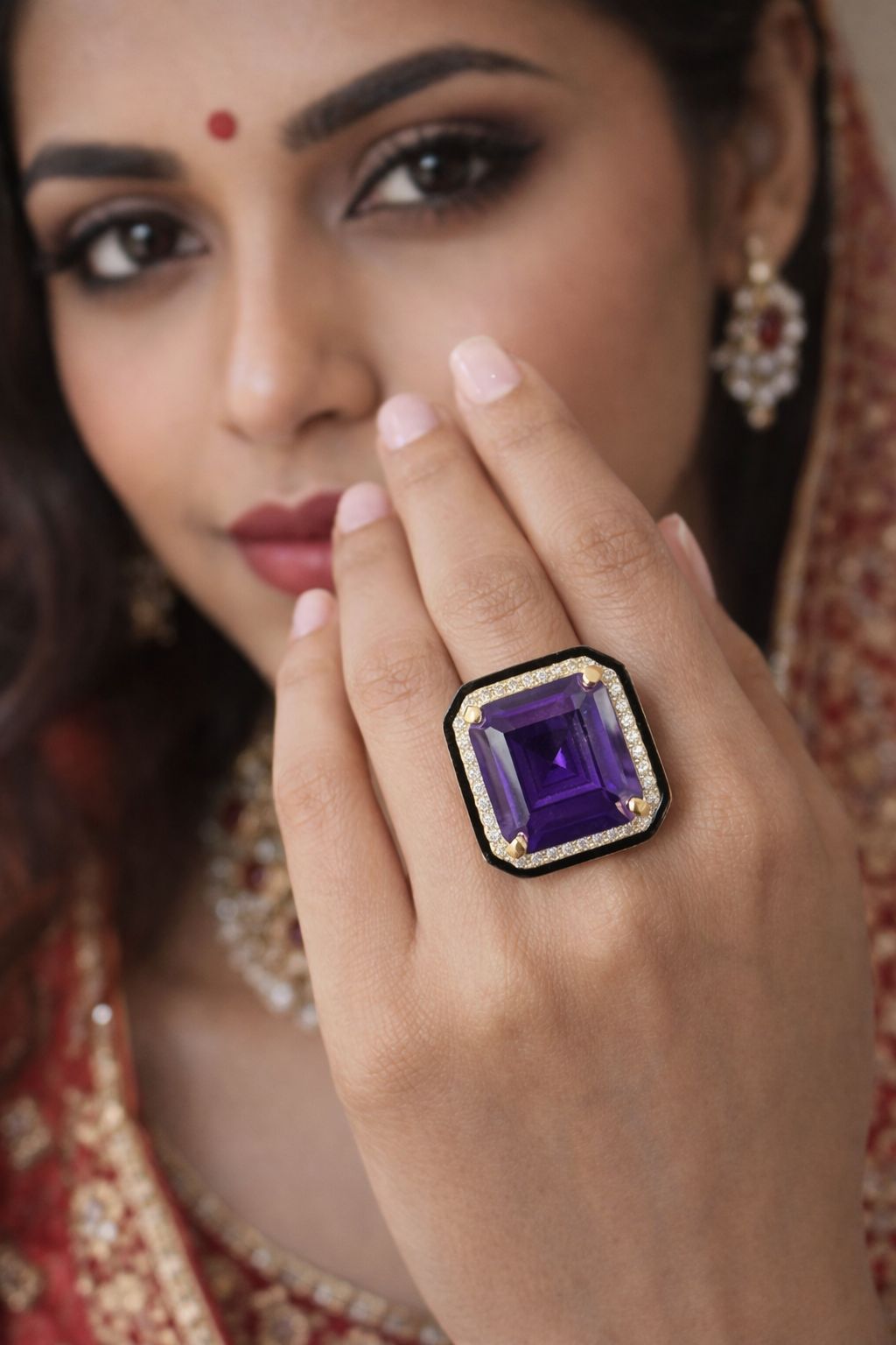 Diamond Luxe Cocktail Ring With Purple Gemstone