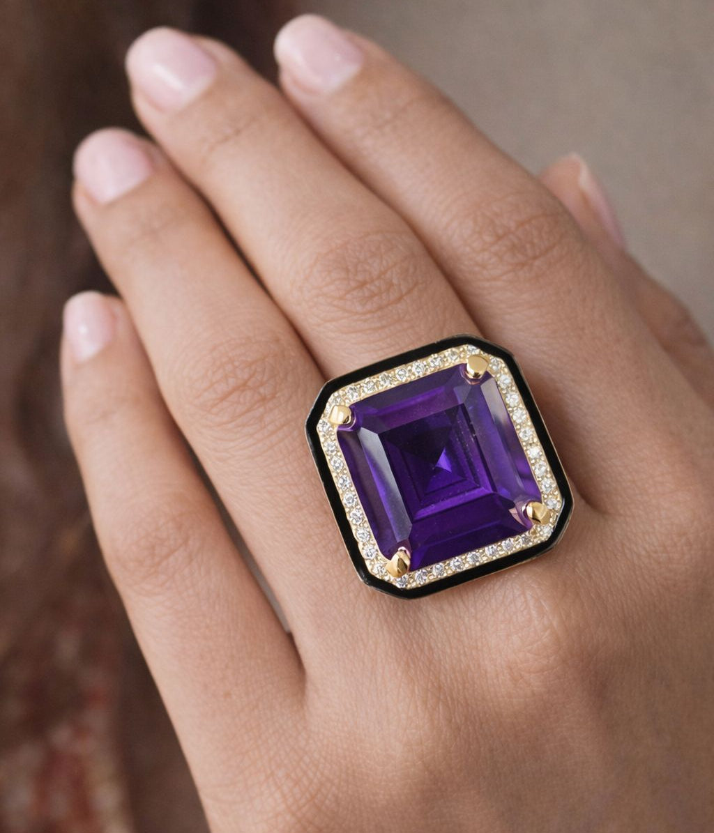 Diamond Luxe Cocktail Ring With Purple Gemstone