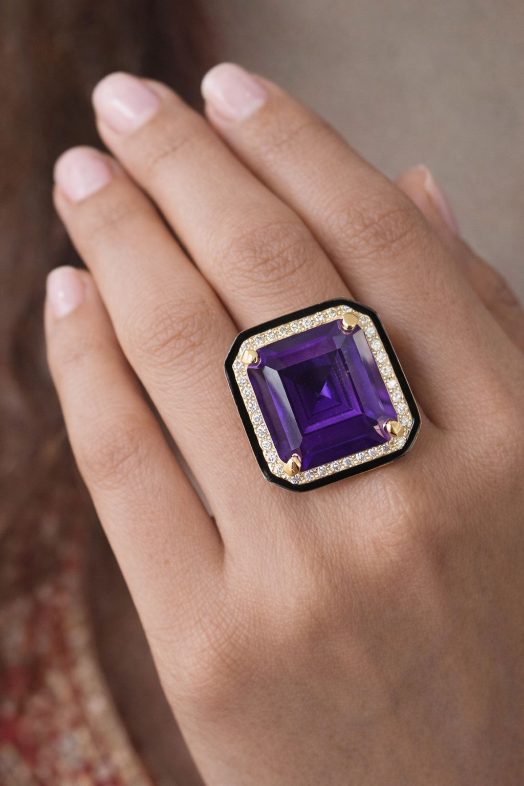 Diamond Luxe Cocktail Ring With Purple Gemstone