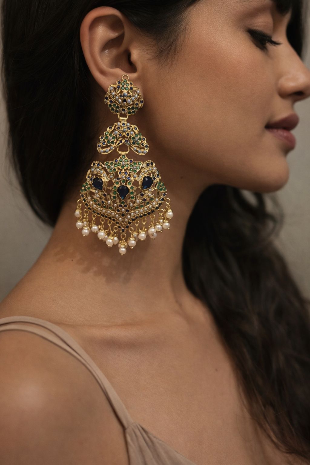 Jadau Pearl Chandelier Earrings