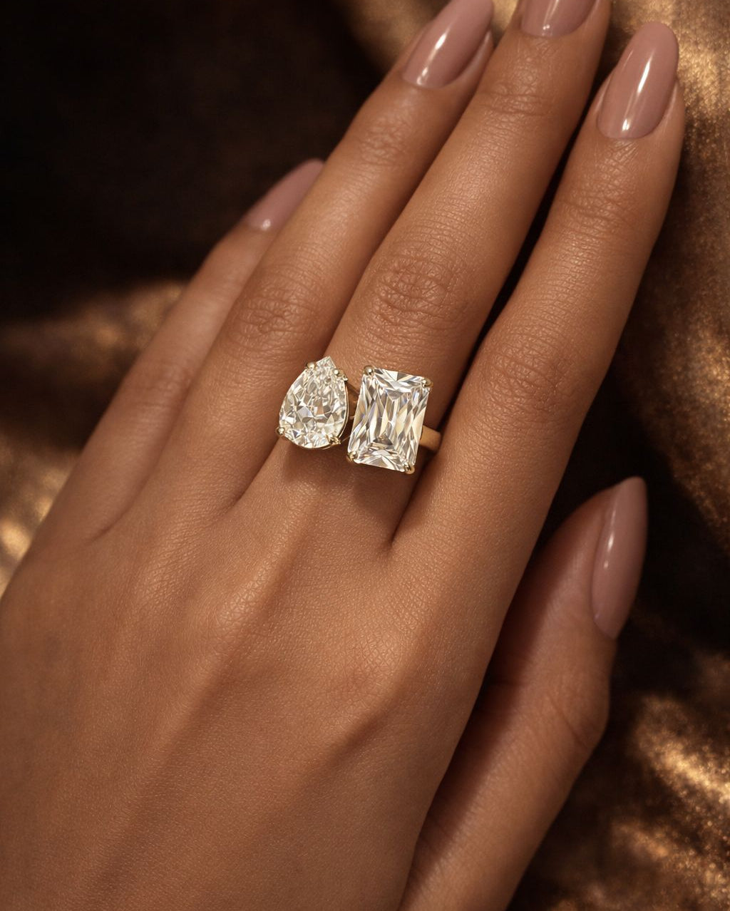 Pear and Emerald Cut Moissanite Ring