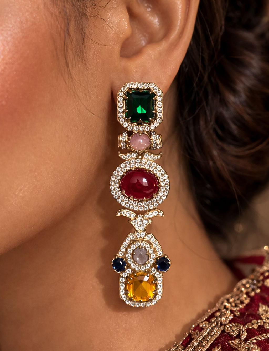 Sabya Inspired Navratna Royale Cascade Earrings