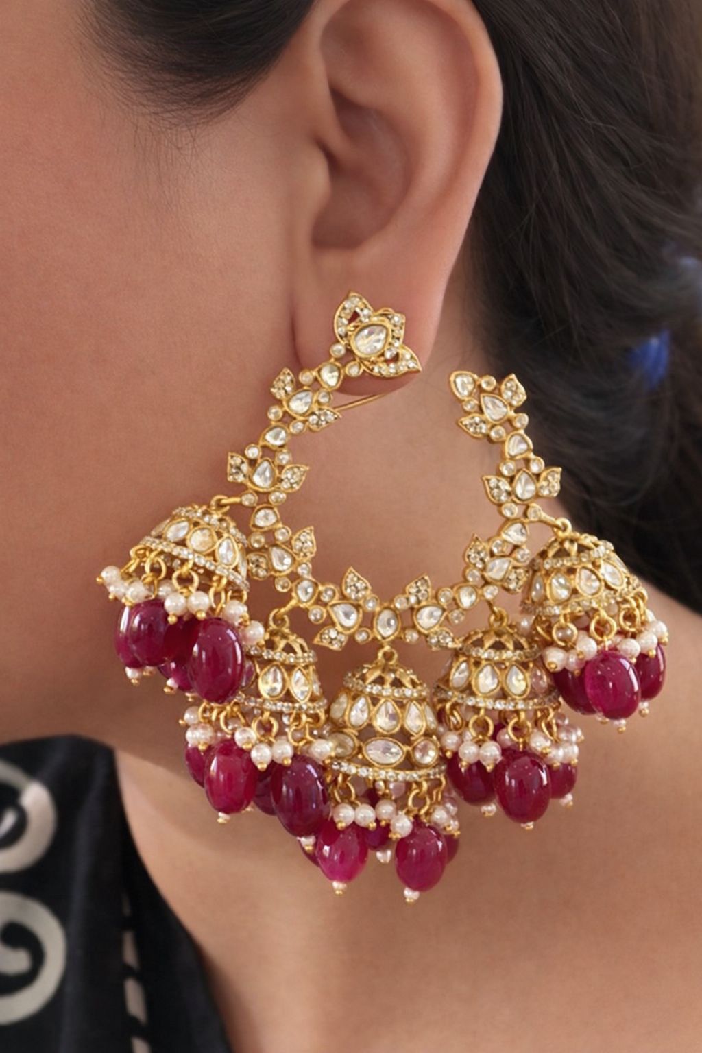 Regal Pearl Halo Chandbali Earrings