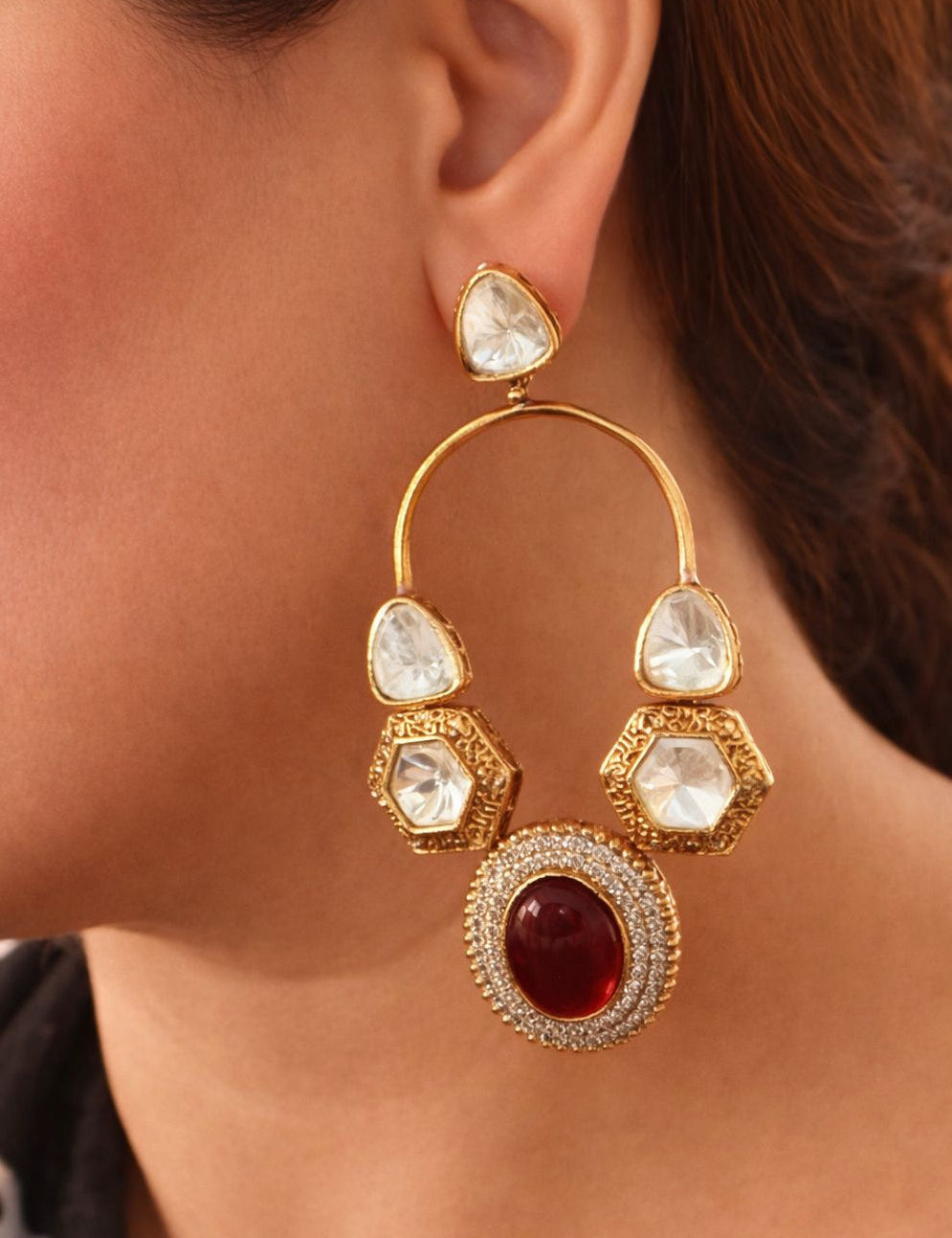 Sabya Inspired Ruby Arch Drop Earrings