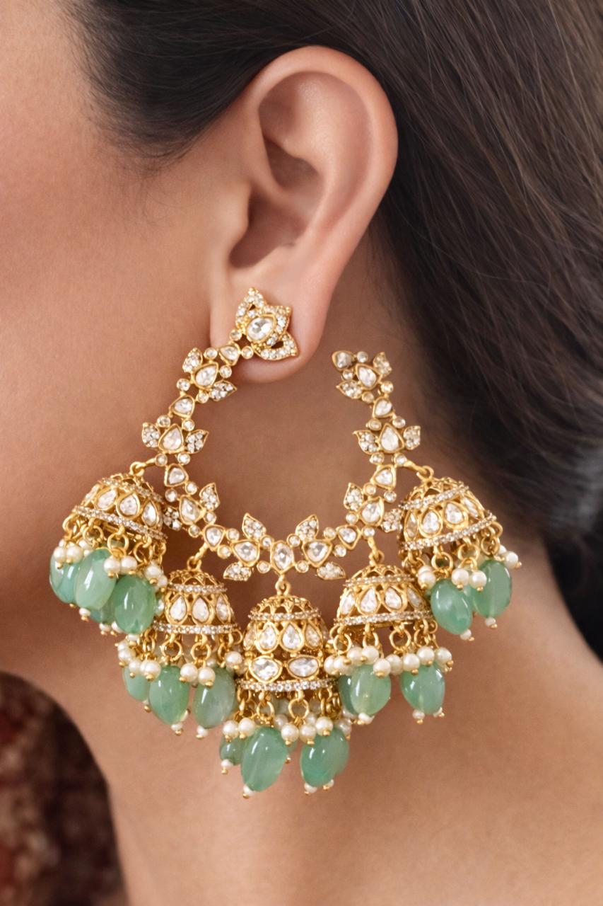 Regal Pearl Halo Chandbali Earrings