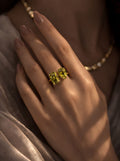 Pear and Emerald Cut Olive Gemstone Ring