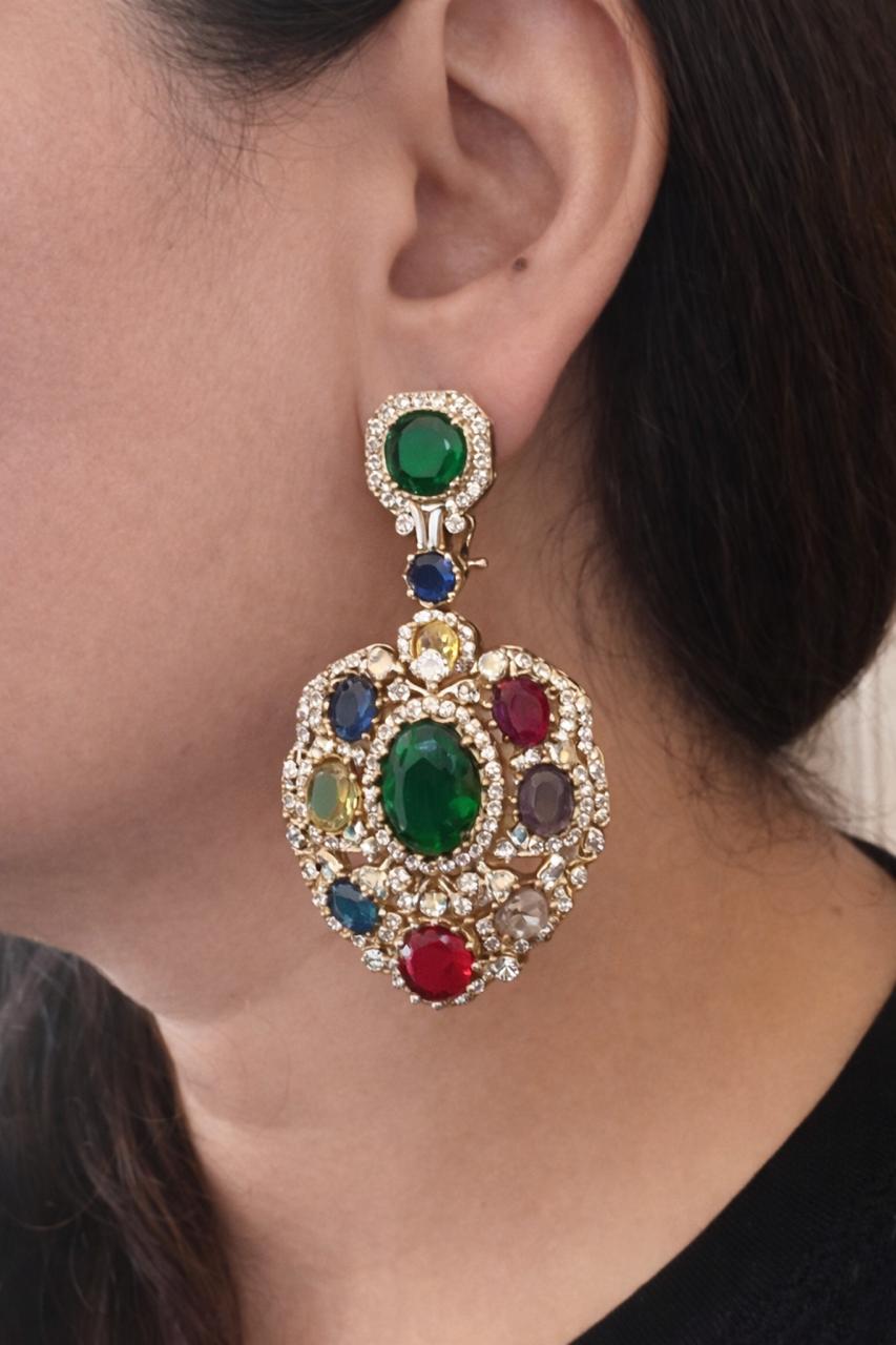 Navratna Crystal Medallion Earrings