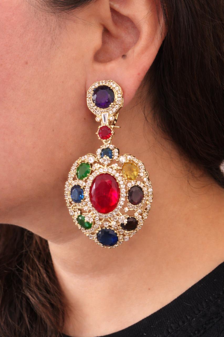 Navratna Crystal Medallion Earrings