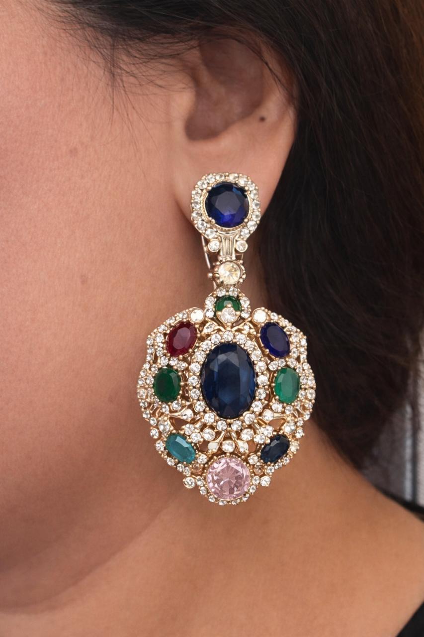Navratna Crystal Medallion Earrings