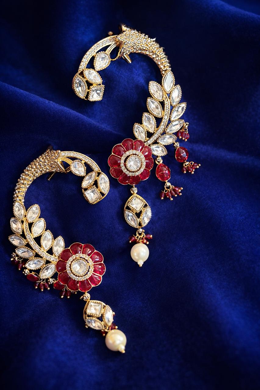 Kundan Polki Ruby Ear Cuff Earrings
