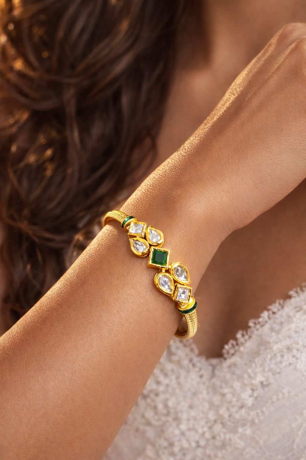 Emerald Polki Kundan Openable Kada