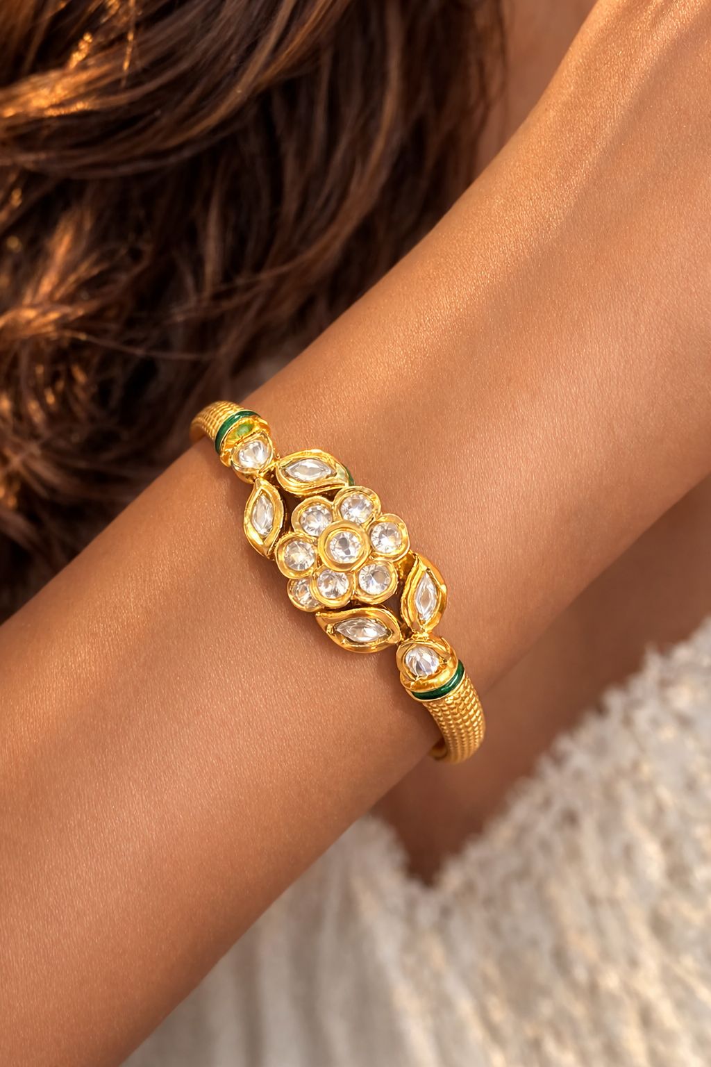 Floral Polki Kundan Openable Kada
