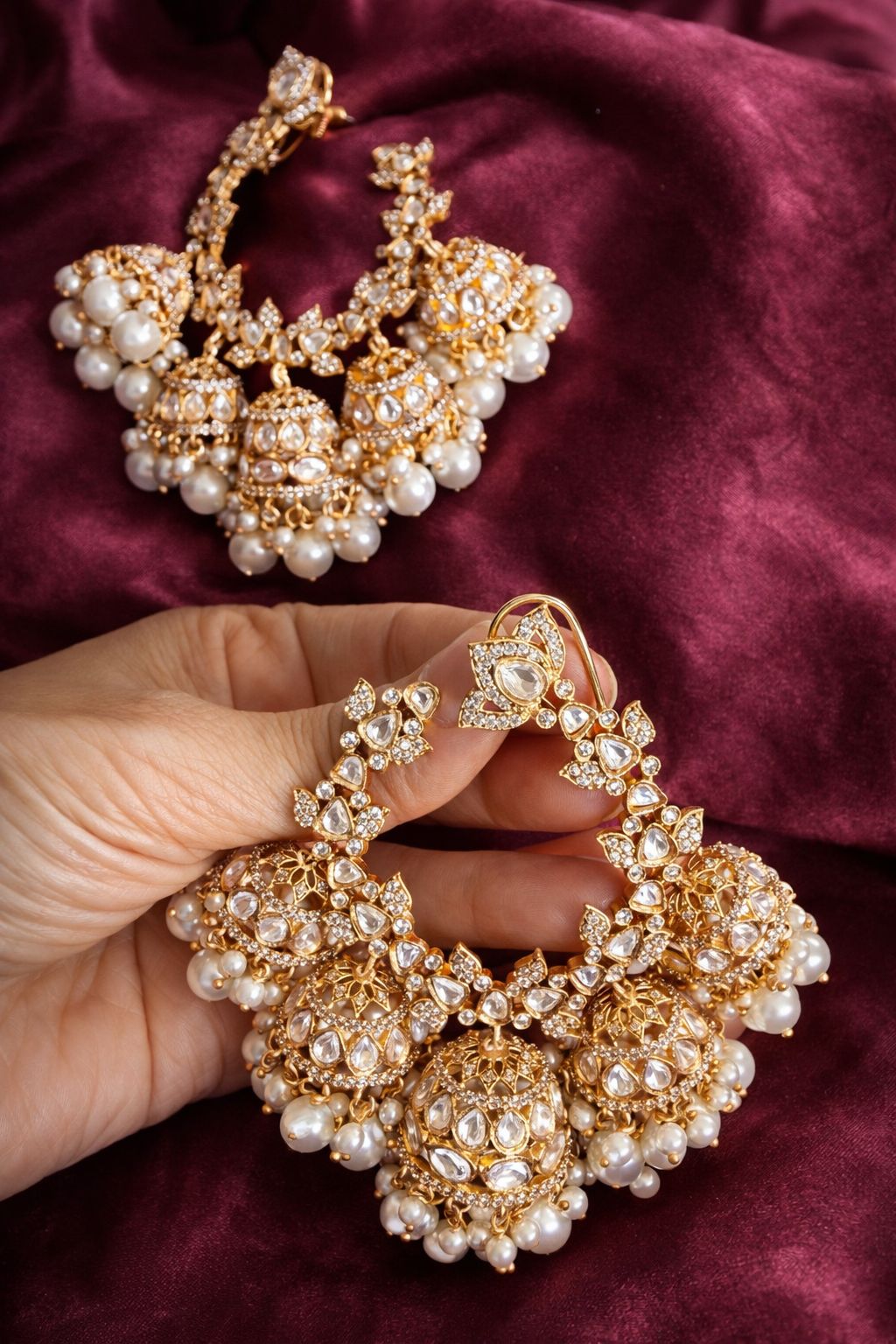 Regal Pearl Halo Chandbali Earrings