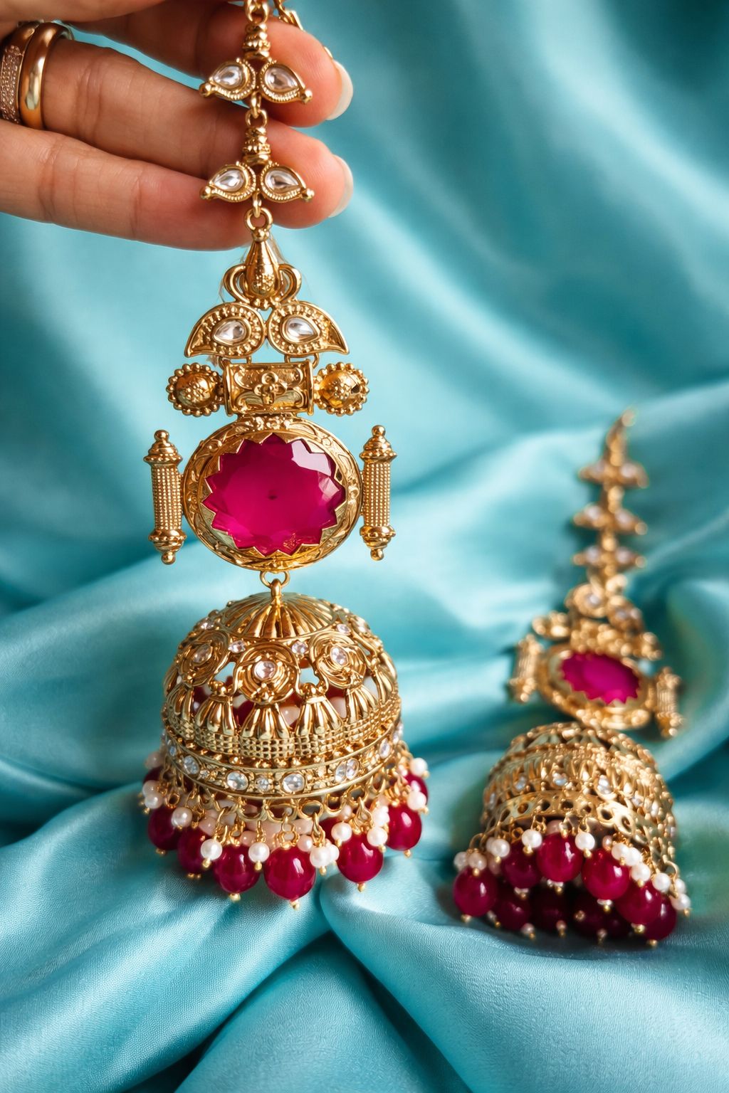 Ornate Ruby Jhumka Earrings