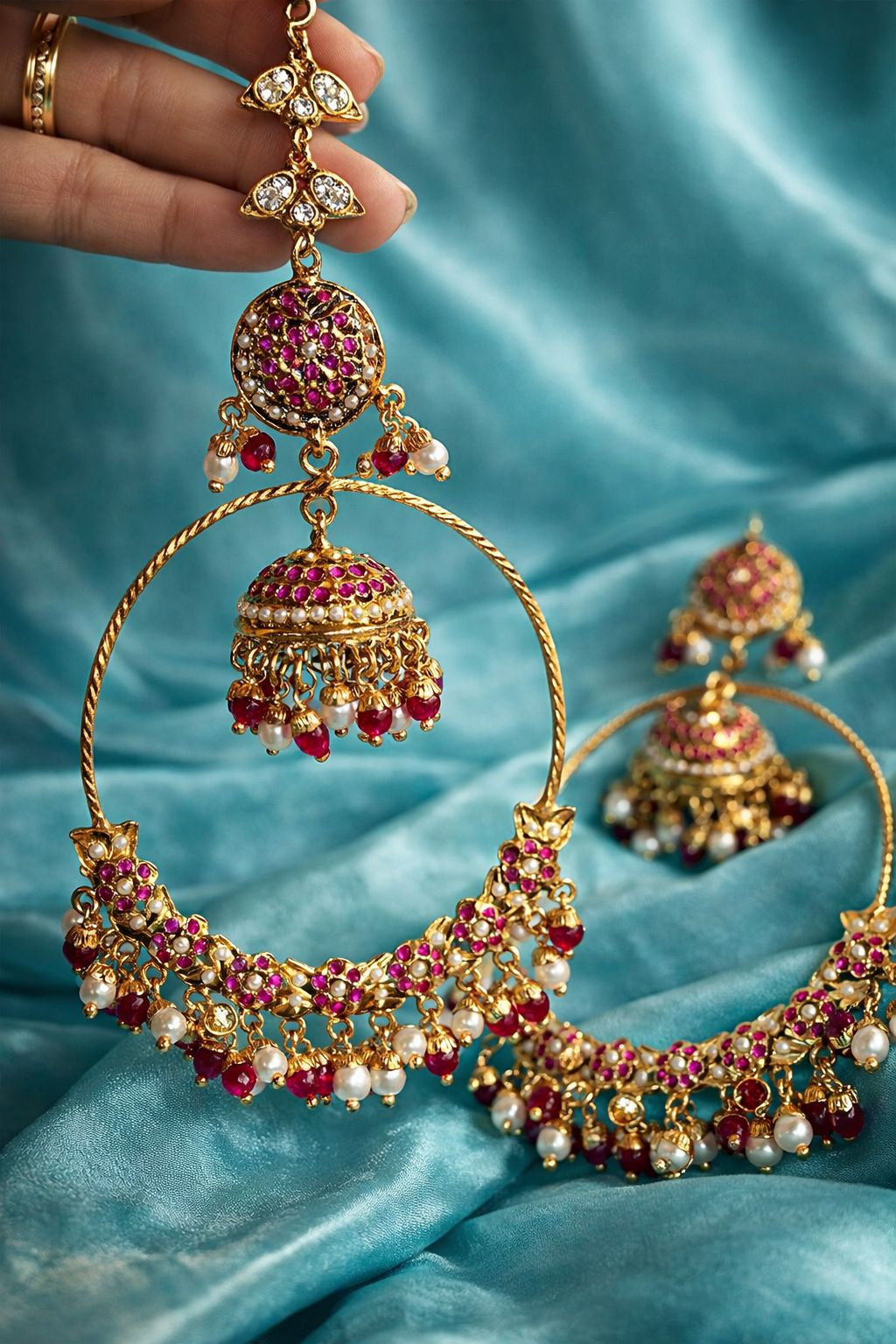 Navratan Jadau Chandbali Earrings
