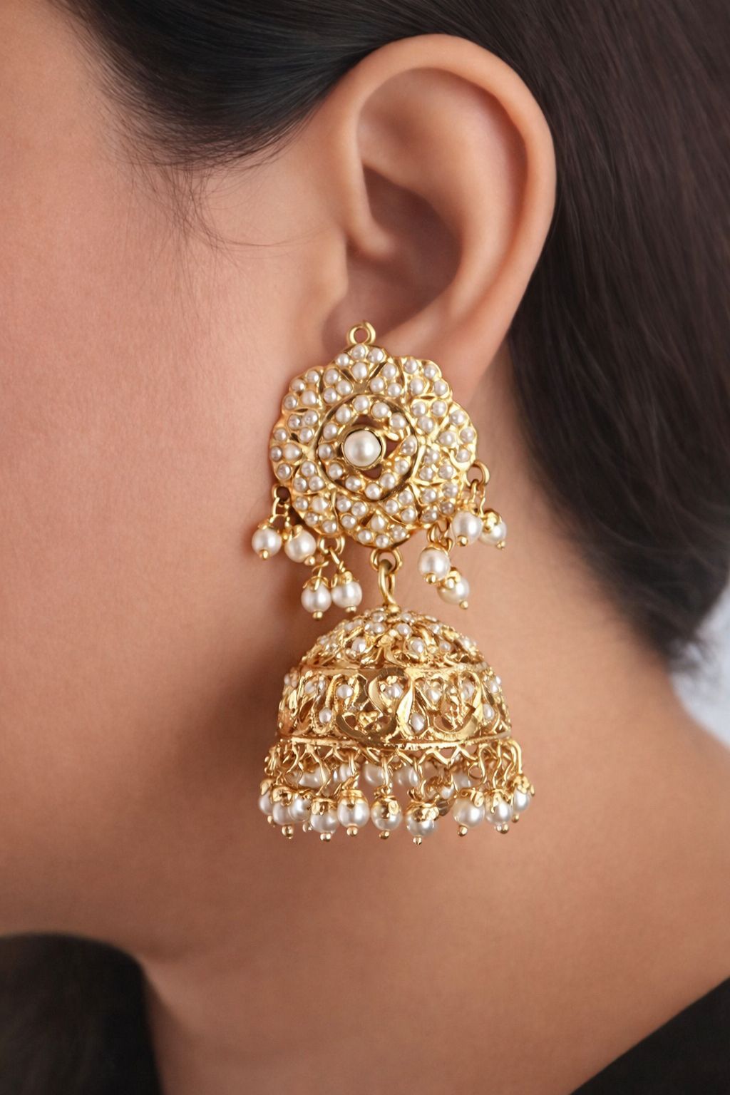 Classic Pearl Jadau Jhumkas