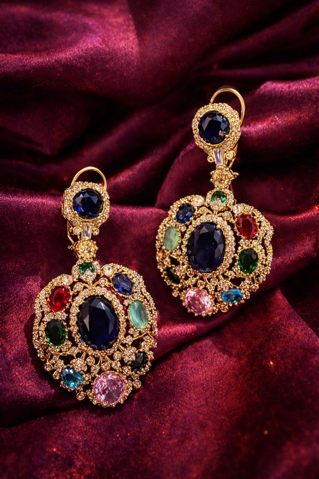 Navratna Crystal Medallion Earrings