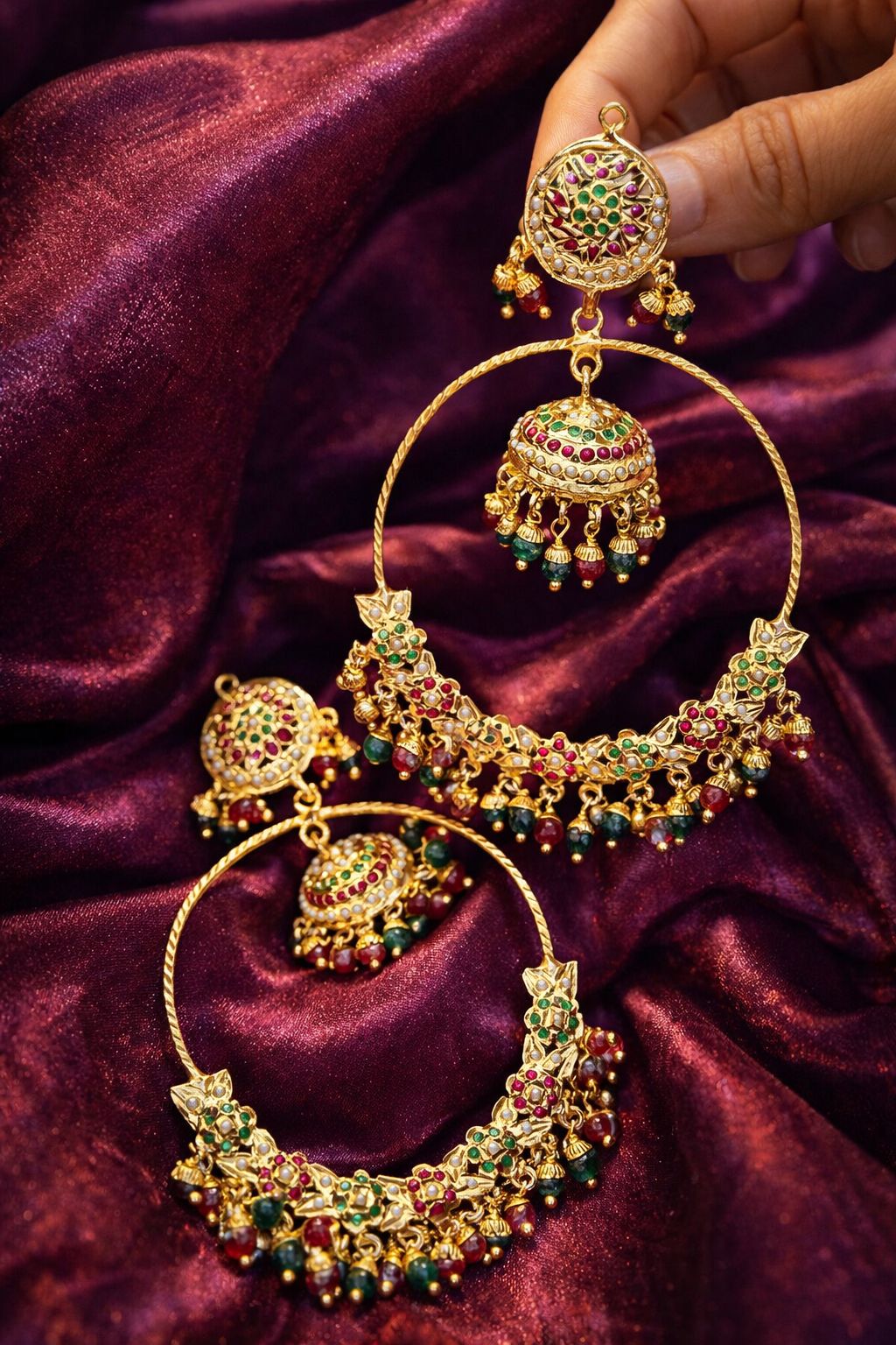 Navratan Jadau Chandbali Earrings