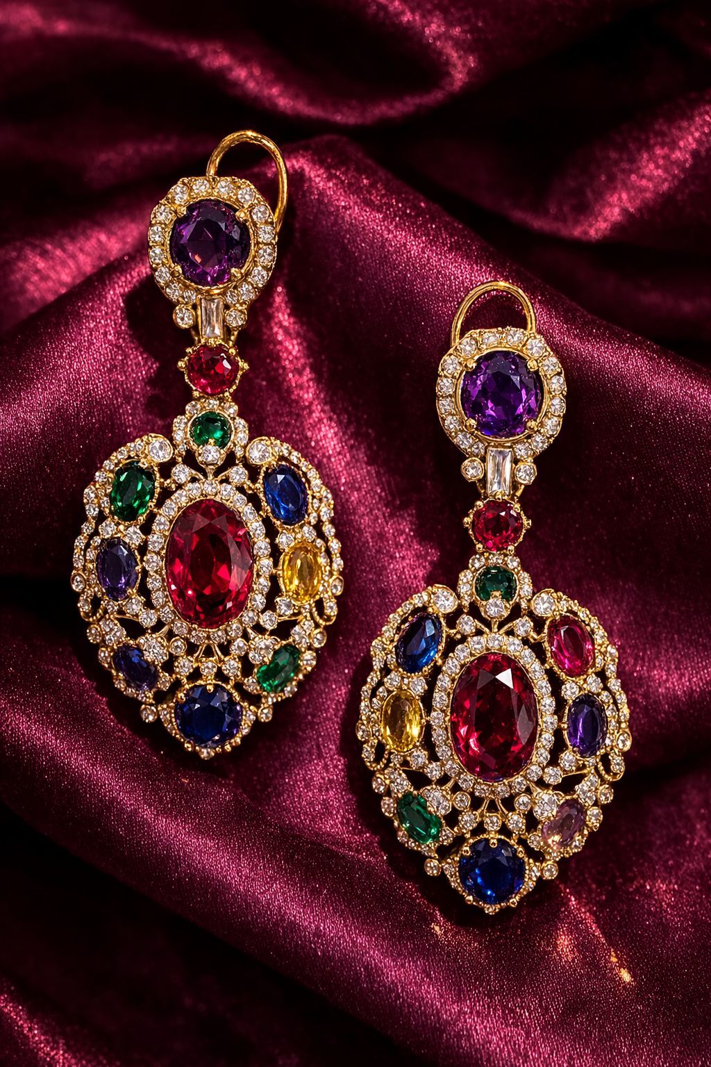 Navratna Crystal Medallion Earrings