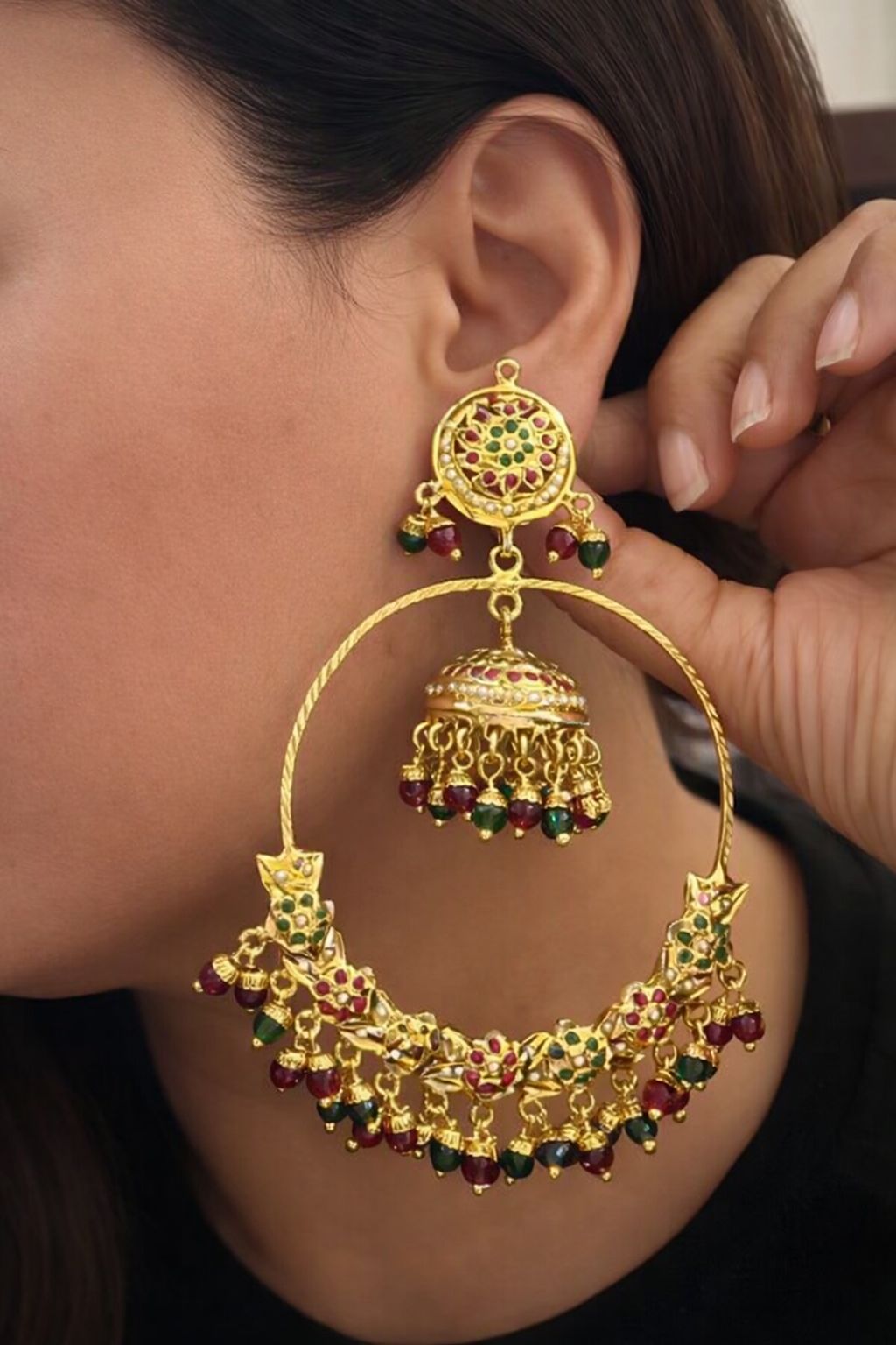 Navratan Jadau Chandbali Earrings