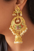 Navratan Jadau Chandbali with Pearl