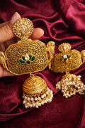 Antique Style Kundan & Pearl Jhumka Earrings